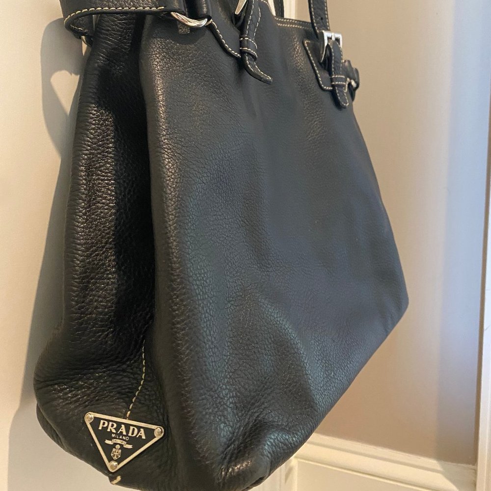 AUTHENTIC PRADA black handbag with silver hardware